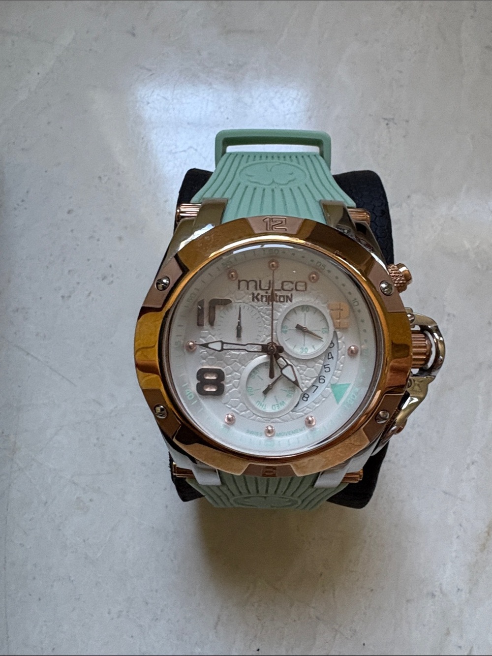Mulco Kripton Rose Gold Case Mint Green Strap Watch
